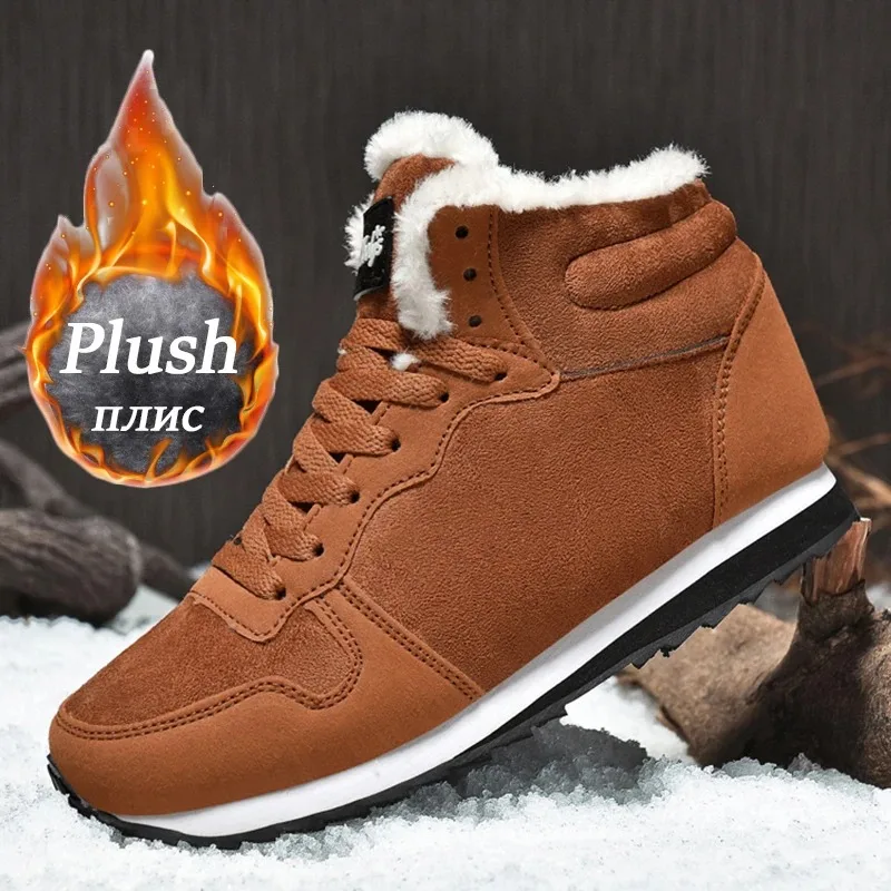 Winter Snow Boots Men Plush Warm Women Boots Suede Leather Ankle Boot Comfortable Light Couple Waterproof Sneakers Big Size 48