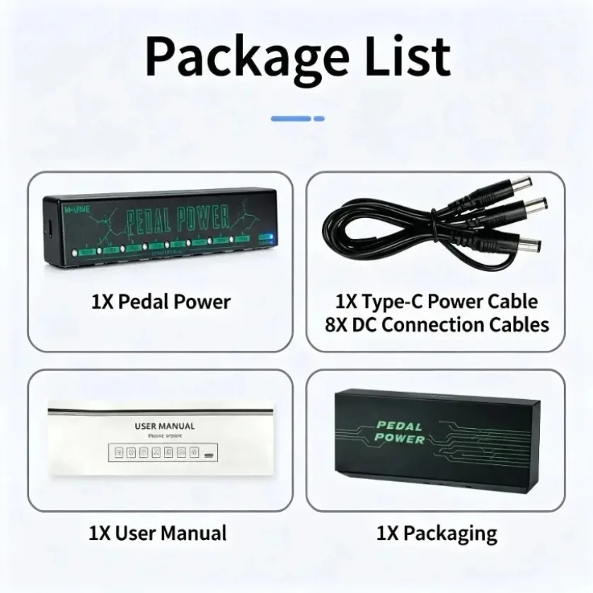 Compact 8 Channel Isolated Pedal Power Supply DC 9V USB C Powered Overcurrent Protection For Guitar Bass Effects Board - view 6
