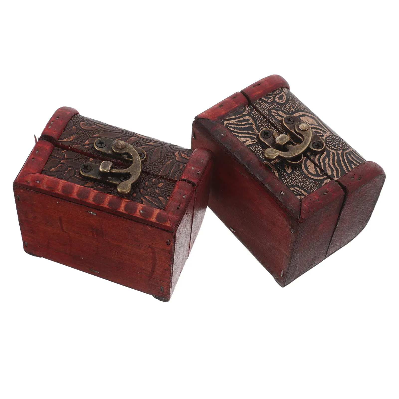 

2Pcs Vintage Jewelry Box Wooden Mini Treasure Chest Retro Decorative Storage Box for Jewelry Trinkets Keepsakes Portable Travel