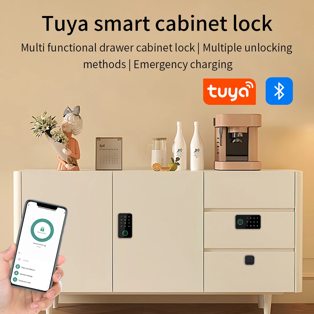 Smart Fingerprint Drawer Lock Tuya APP Electric Keyless Invisible Sensor Lock 13.56Mhz IC Card Unlock No Hole Cabinet Furniture