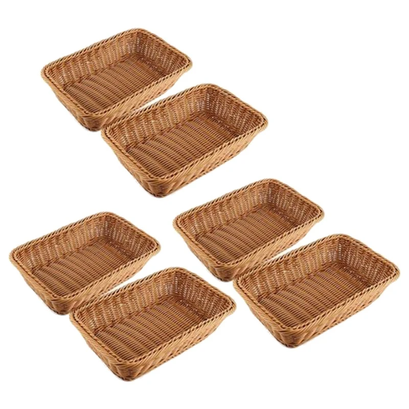 

6 Pcs Rectangular Basket For Table Or Counter Display For Bread,Fruits And Vegetables Wicker Baskets For Markets,Bakery