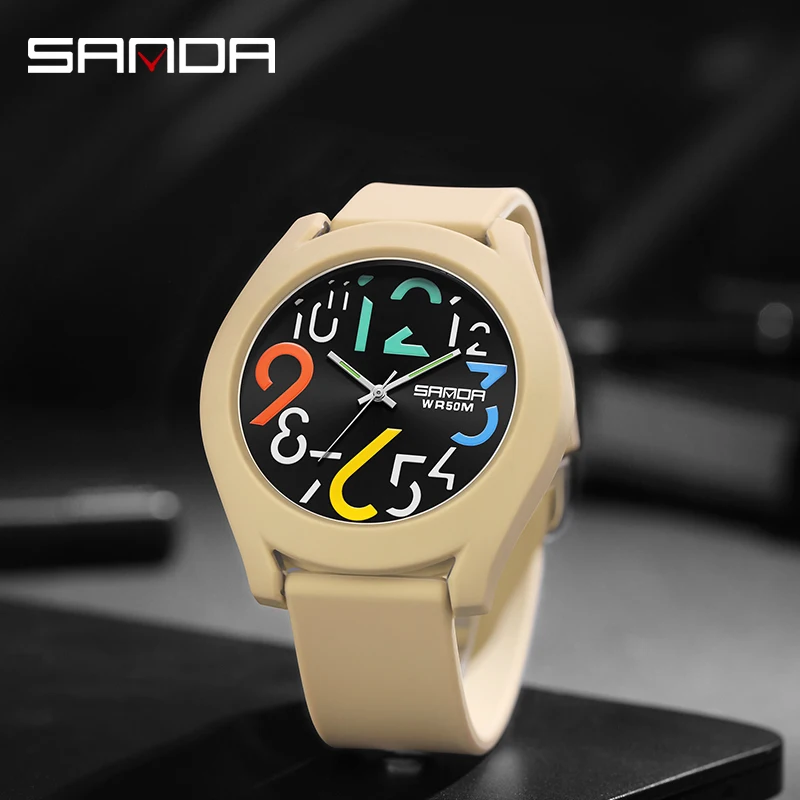 SANDA 2023 New Casual Fashion Men Quartz Watch Luxury Personality Dial Sports Mens Watches Silicone Strap 50M Waterproof Reloj