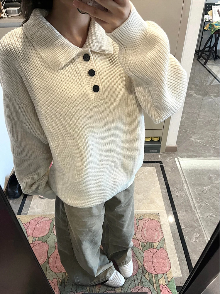 

Белый вязаный свитер унисекс свободного кроя, удобный, мягкий, с длинными рукавами, осенне-зимняя повседневная верхняя одежда, трикотаж