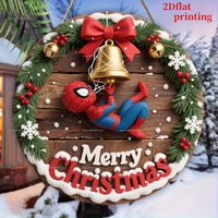 Merry Christmas Marvel Spider-Man Sign Personalized Round Wood Hanging Plaque Front Door Wall Holiday Gathering Decoration