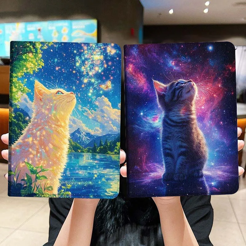 

Cute Cat Starry Sky For iPad Pro Air Mini 2 3 4 5 6 7 6th 7th 10th 11th 10.2 9.7 10.5 11 Foldable Tablet Case Gift