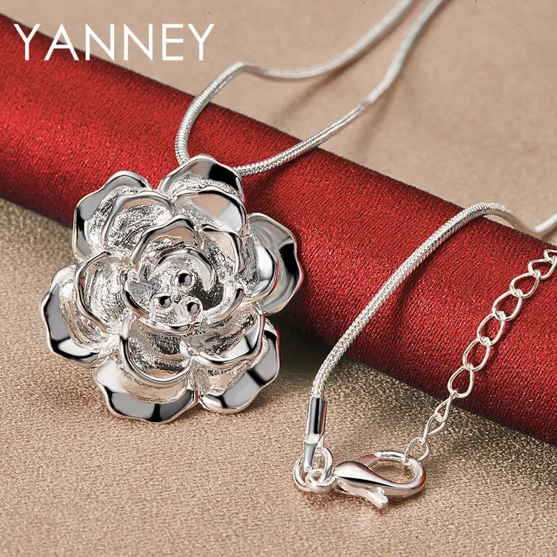 

925 Sterling Silver 23MM 16-30 Inches Fine Rose Necklace For Women Fashion Charm Wedding Gift Jewelry Accessories