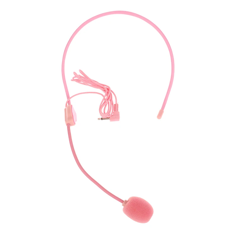 3.5MM Pink Headworn Wired Microphone Headset Pink Voice Amplifier Speaker Clear Sound Mic For Conference Guide Speech Teacher