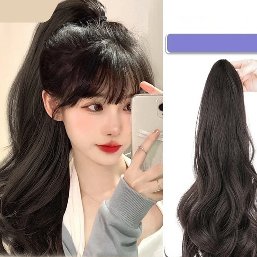 Ekstensi rambut ekor kuda klip rahang tahan panas di rambut ekstensi dengan ikat rambut palsu Natural untuk wanita