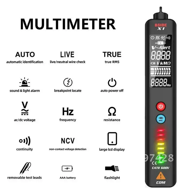 Voltage Tester Large LCD Live/Neutral Wire Check Breakpoint Locate Non Contact AC DC Sensor Pen BSIDE