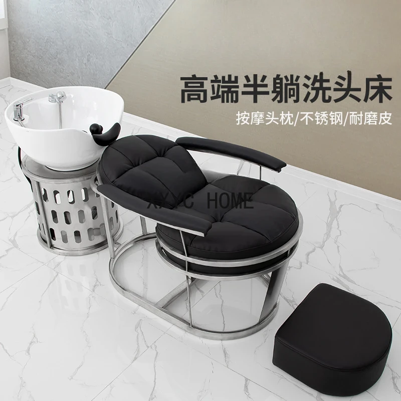 Barber Shop Shampoo Chair Half Lying for Hair  Sitting Beauty   Flushing Bed Rotatable