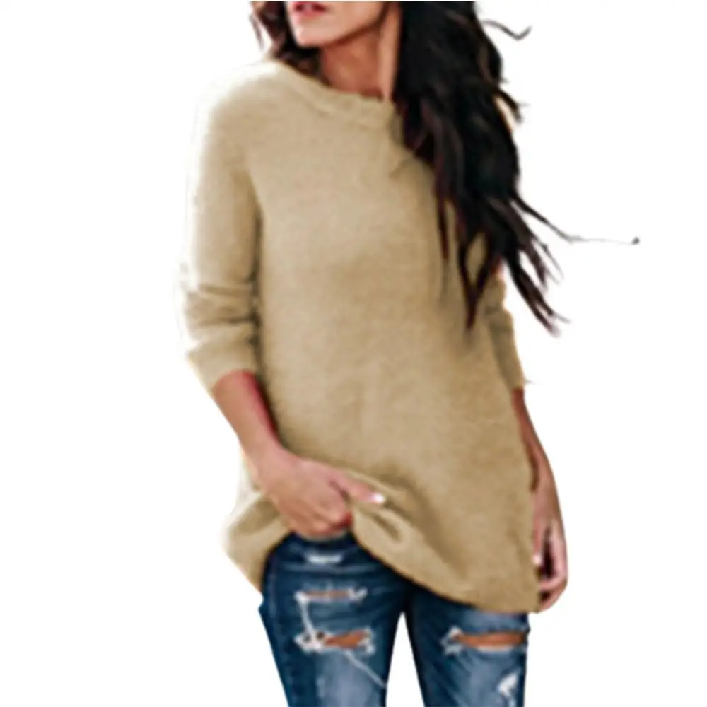 Chic Women Autumn Warm Sweater Solid Color O Neck Long Sleeve Knitwear Pullover Plus Size Sweater Blouse Ladies Hipster Clothing