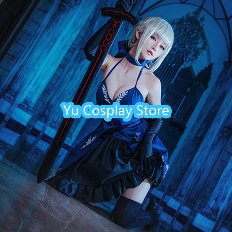 Anime FGO Fate/stay night Arturia Pendragon Saber Cosplay Costume Dark Blue Dress Halloween Carnival Uniform Party Outfits