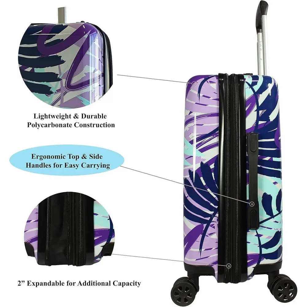 Compact Polycarbonate Spinner Luggage Set - Tropical Leaves Design for Air Travel