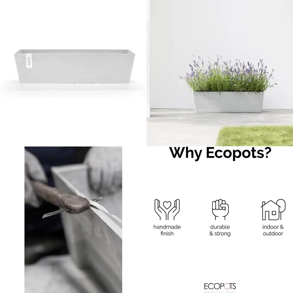 

Recycled Composite Planter, Modern Rectangular Pot for Indoor and Outdoor Use, Durable White Flower Pot, 31.5 Inches