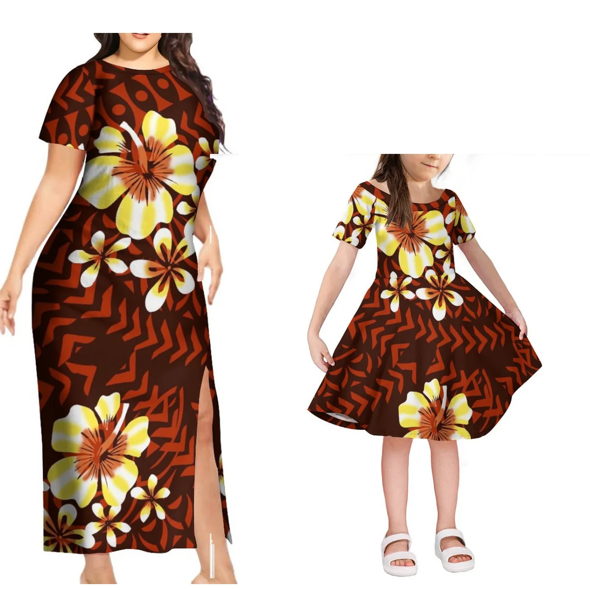 Custom Polynesian Art Print Women'S Crew-Neck Dress Samoa Mother-Daughter Family Dress And Girls Dress Children'S Long Dress