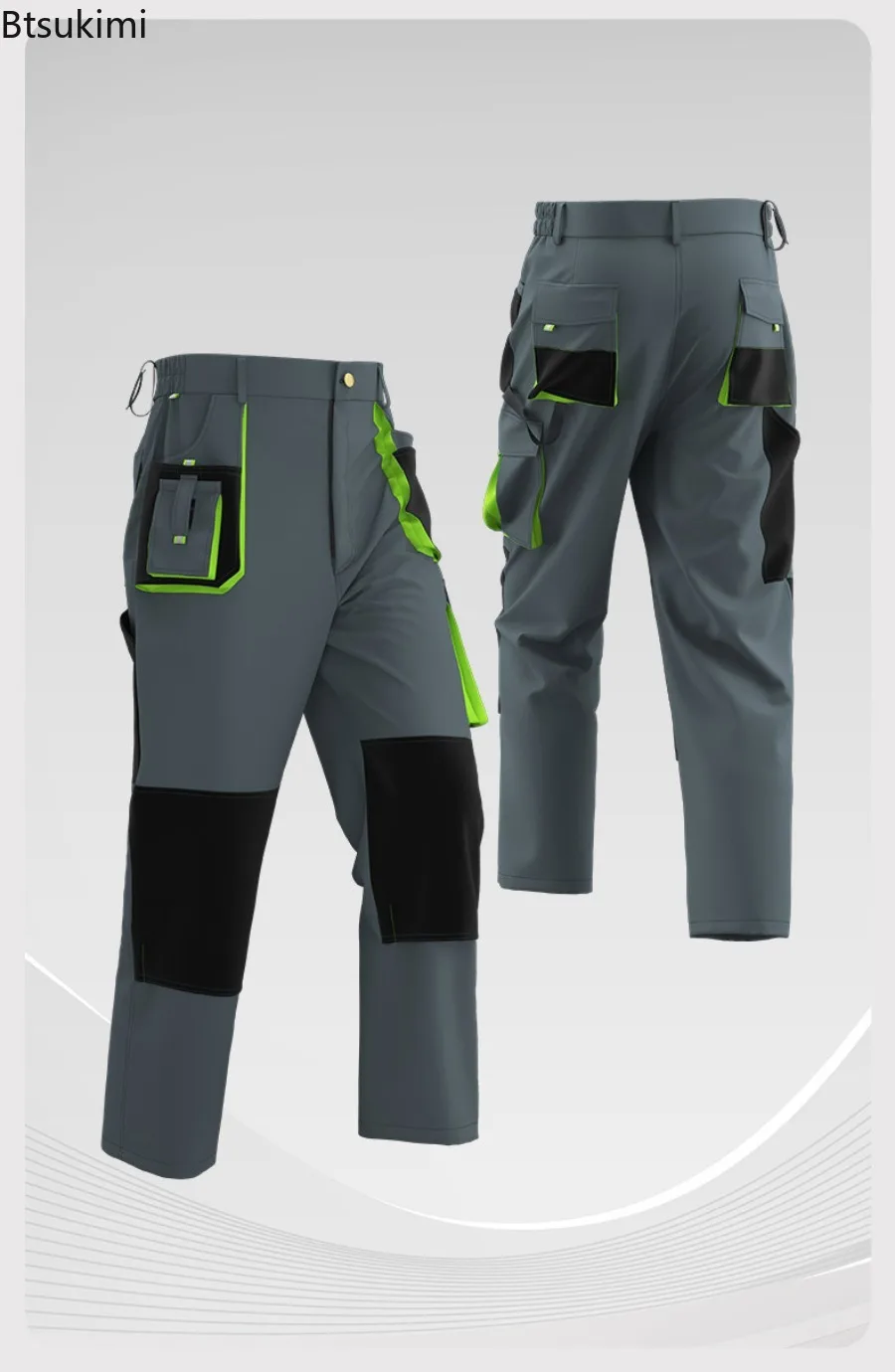 Color Blocked Work Pants Men Construction Labor Protection Suit with Multi Pockets Wear-resistant Durable Work Uniform Pants