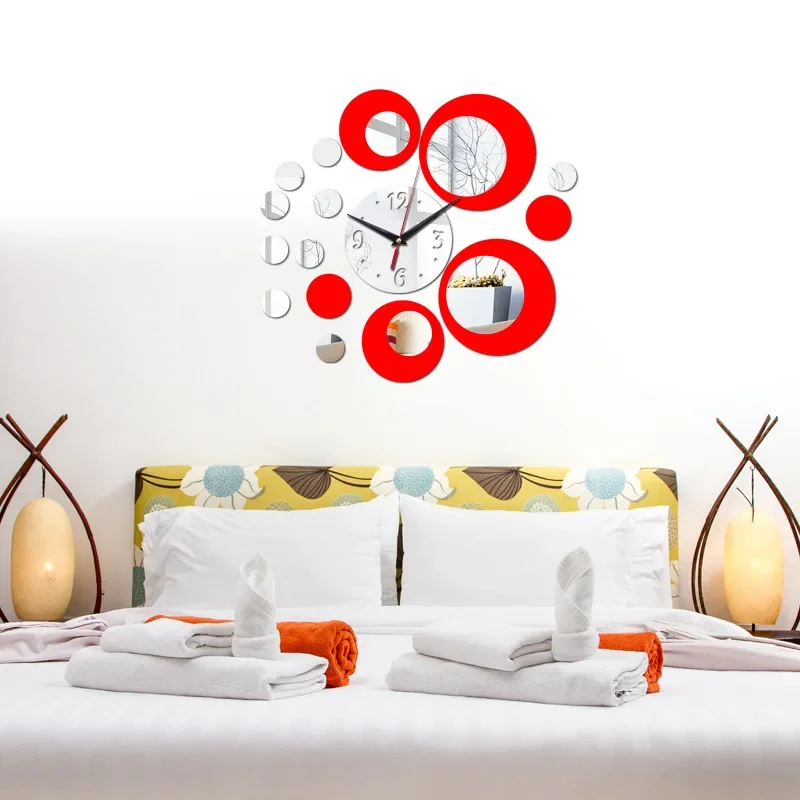 Modern Luxury Design DIY Home Accessories Creative 3D Acrylic Mirror Wall Stickers Quartz Wall Clock Resin Body Home Decoration