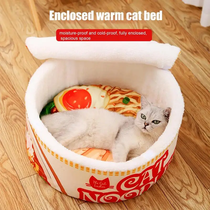 Ramen Noodle Cat Bed Cute Pet Noodle Bowl House Nest Creative Pet Kennel With Cover For Indoor Small Medium Large Cats