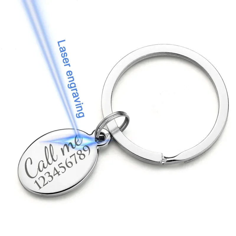 Exquisite Custom Lettering Oval Keychains For Car Logo Personalized Engraved Name Gift Customized Stainless Steel Keyrings DP010