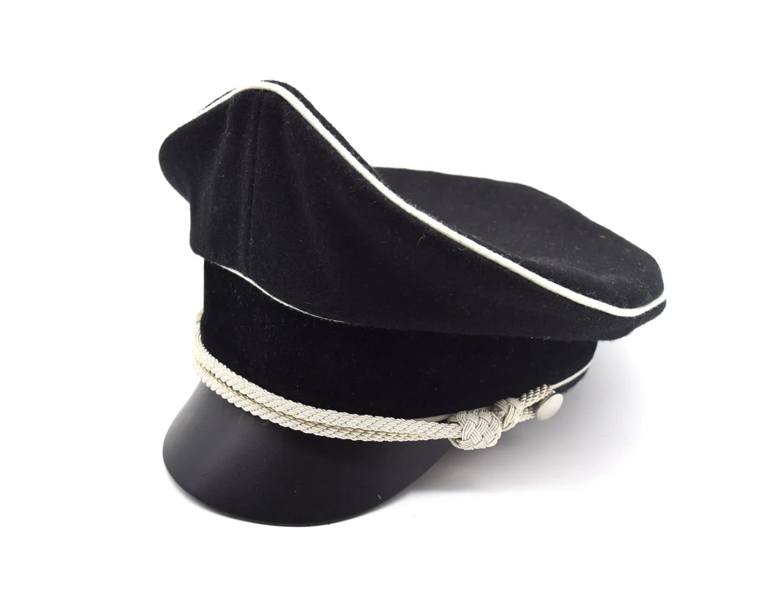 

Cosplay German Marshals Generals Officers Crusher Visor Cap Silver Bullion Chin Cords W Hat Sweat Ring Leather Reenactment