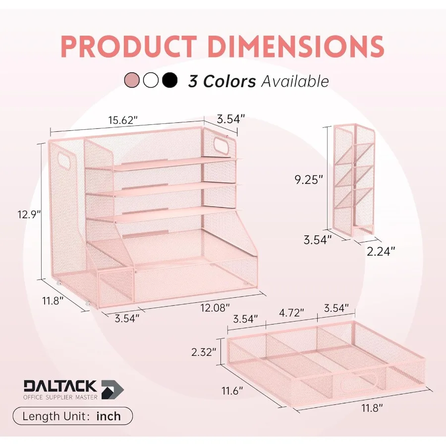 5-Tier Mesh Desk Organizer with File Holder Pen Holder and Sliding Drawer for Efficient Desktop Storage of Office Supplies and