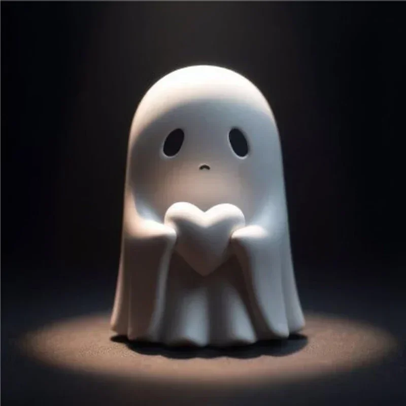 Cute Ghost Statue Halloween Mini 3D Unfriendly Ghost Party Props Love Heart Ghost Home Desktop Decoration Ornament