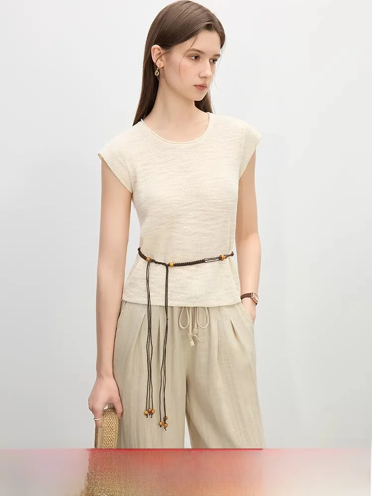 

Handmade Knitted round Ne Svel Top Summer 2025 New Sle Vaion Vibes Women's Faion Commute Sle Regular Fit