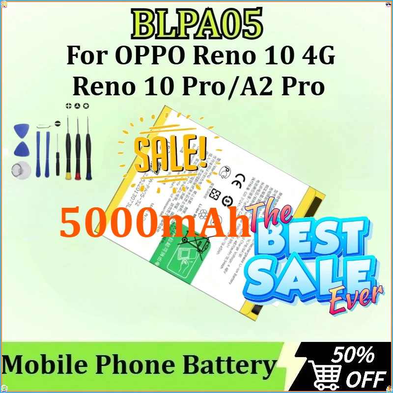 

For OPPO Reno 10 4G/Reno 10 Pro/A2 Pro Newly Upgraded High-Capacity Battery BLPA05 5000mAh + Tools