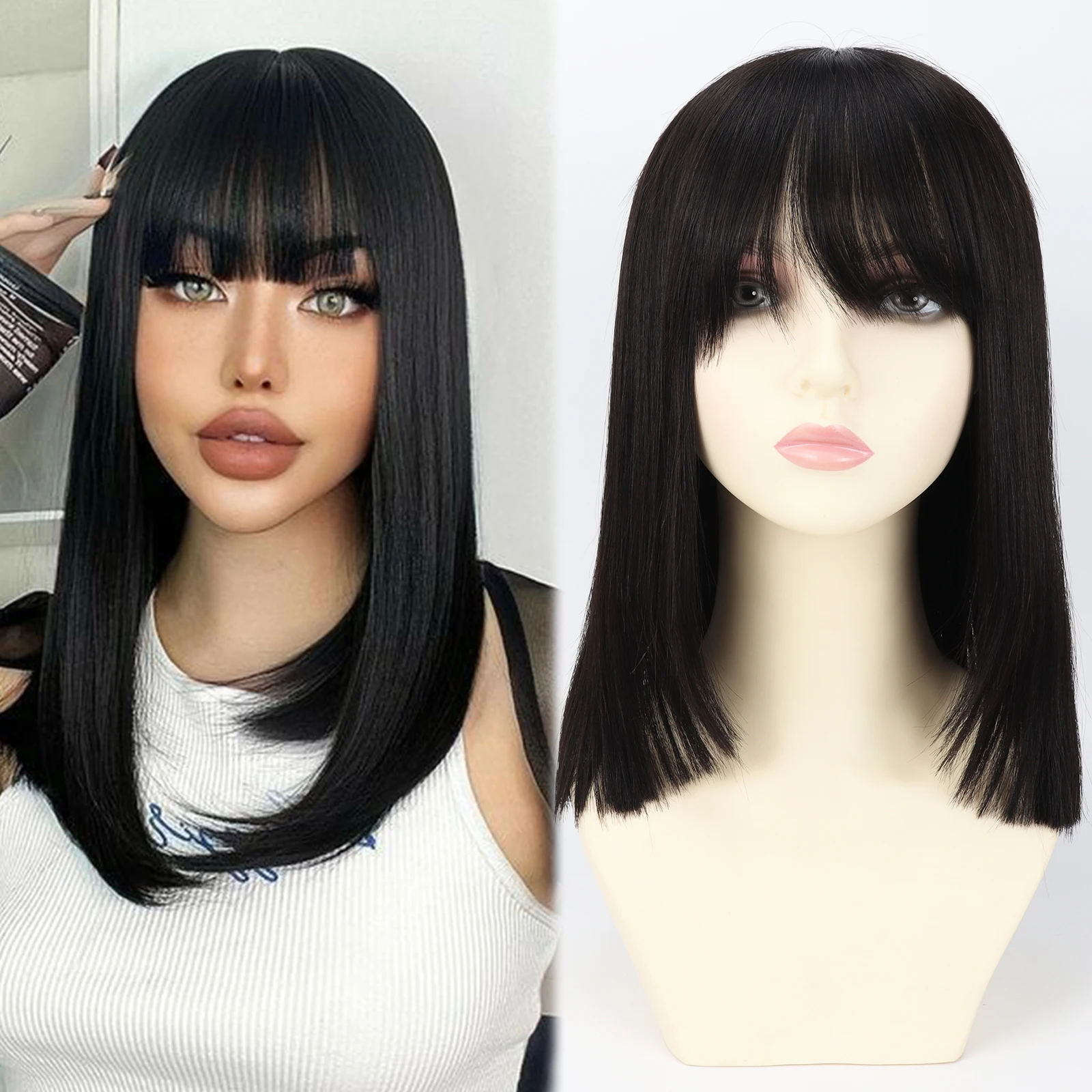 

Парик из волос Боб с челкой 6x6 дюймов Парик с шелковым верхом для женщин 12-дюймовый парик из натуральных волос с эластичной сеткой из искусственной кожи вокруг натурального черного цвета