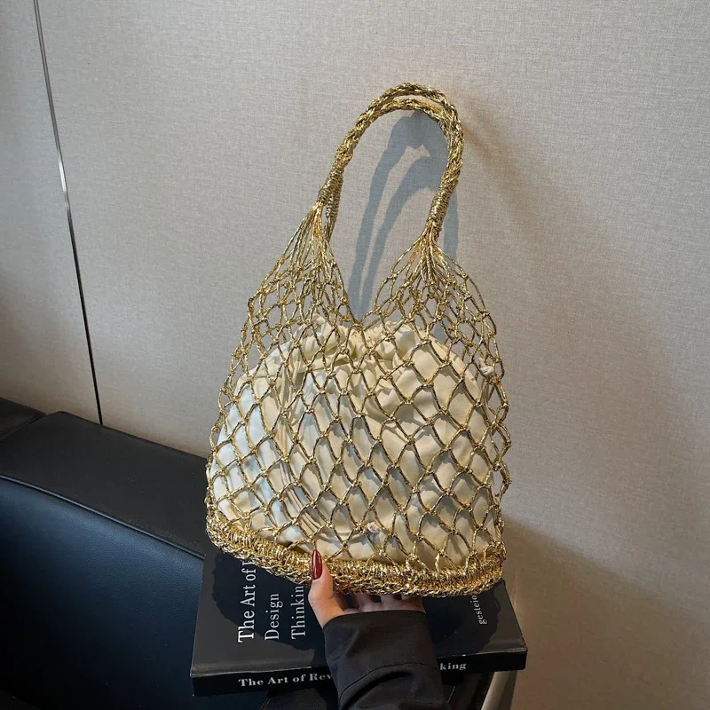 

New String Fabric Hollow Out Shoulder Bags Solid Color Designer Female Bags on Sale 2025 Fashion New Versatile Handbag