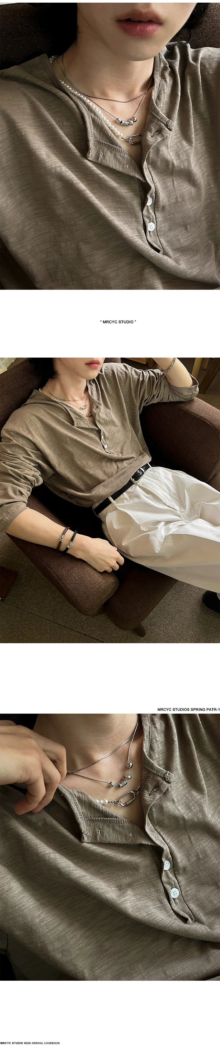 IEFB Korean Style Men's T-shirts Loose Button Design Pullover Tops Casual Solid Color Long Sleeve Male Tees Simple New 9C6913