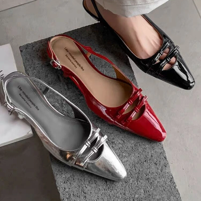 

Pointed Toe Women Bow Sandals Elegant Heeled Shoes 2025 Summer Luxury Chunky Leather Shoes Loafers Mary Janes Sandalias Mujer