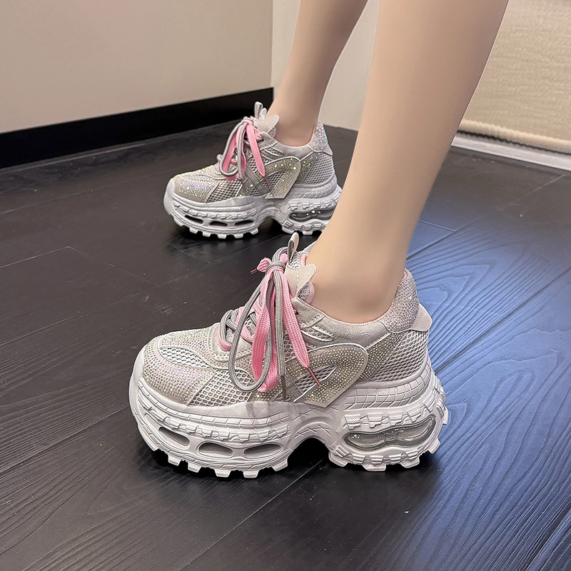 9CM Women's Autumn Casual Shoes New Breathable Mesh Chunky Sneakers High Platform Versatile Sports Dad Shoes Zapatillas Mujer