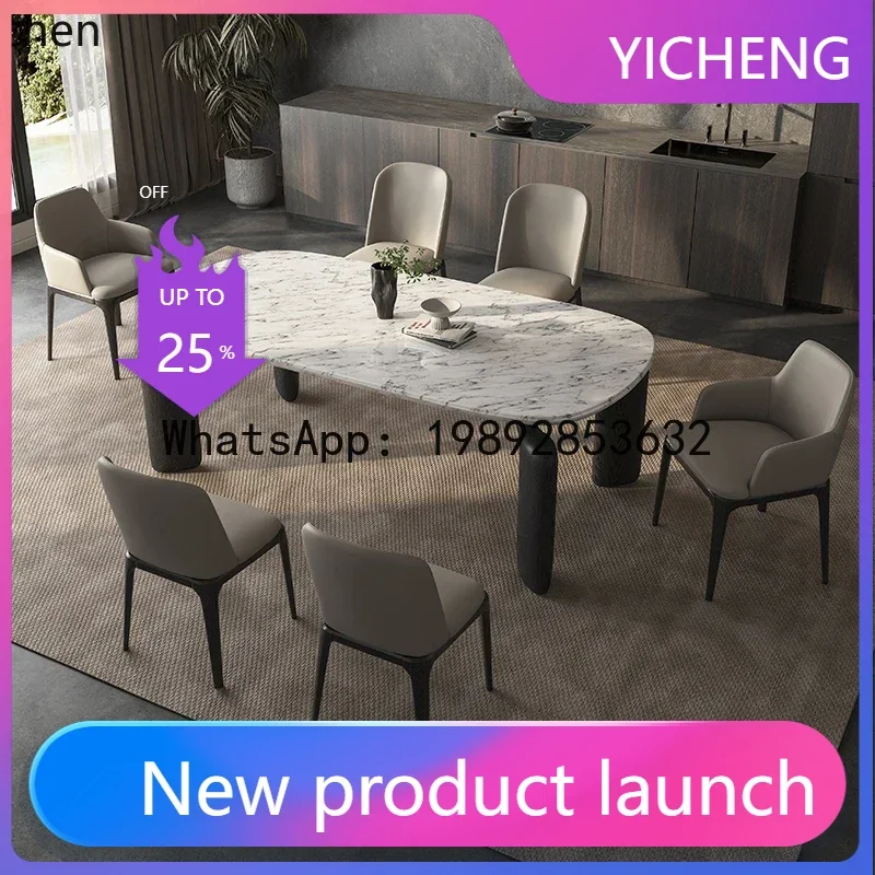 

X7 high-end marble dining table household minimalist ash wood solid wood dining table and chair combination