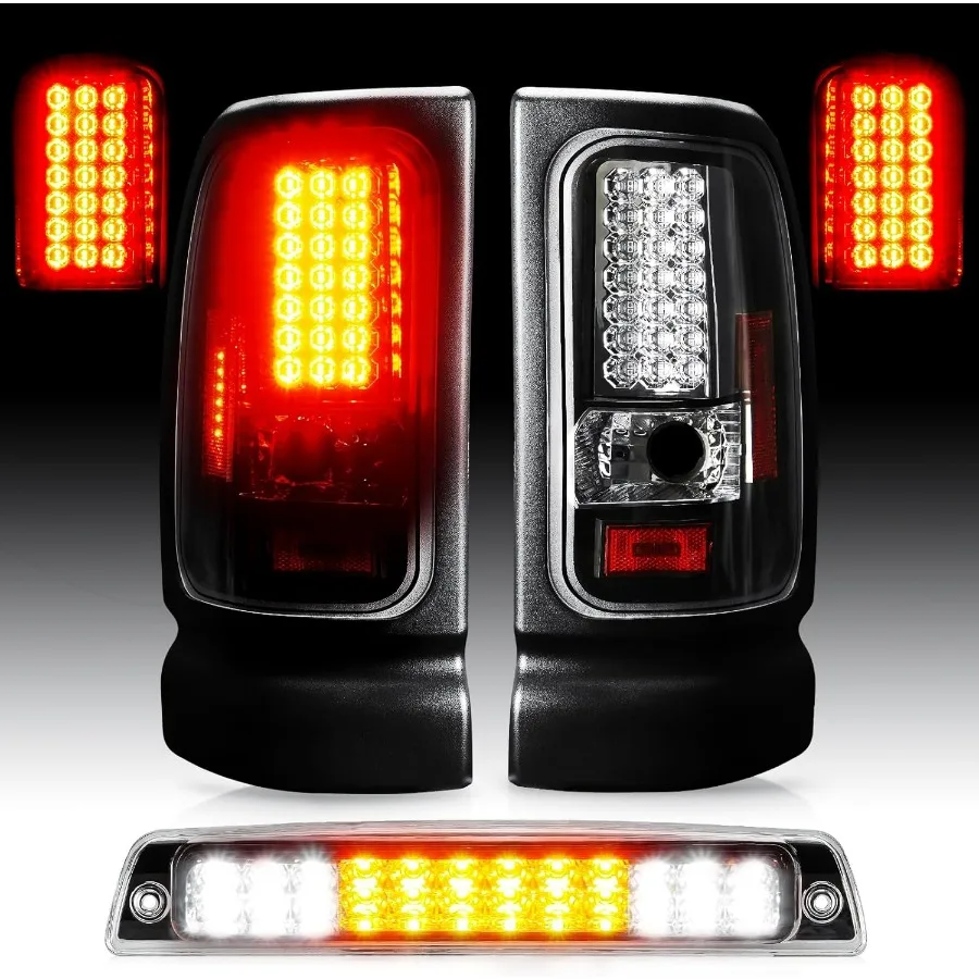 مجموعة مصابيح خلفية LED + مصباح بضائع الفرامل الثالث الثالث مناسب لـ 1994-2001 دودج رام 1500، لـ 1994-2002 دودج رام 2500 3500 خلفي T
