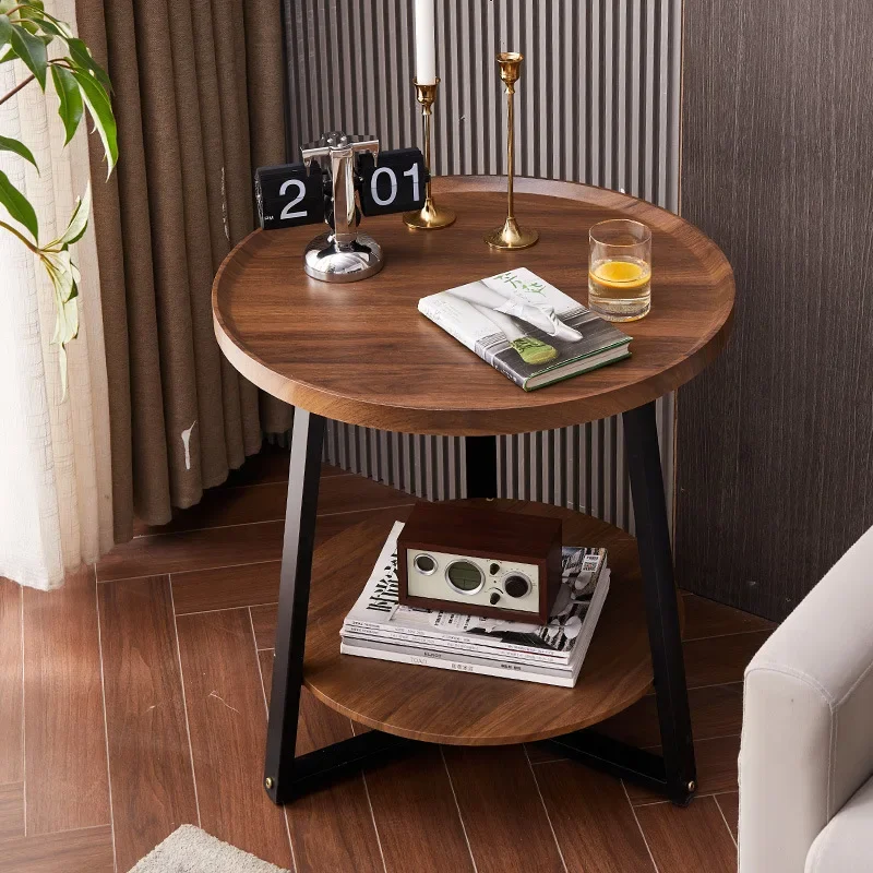 Light Luxury Double-layer Coffee Table Small Apartment Living Room Bedroom Sofa Side Table Creative Round Small Tea Table