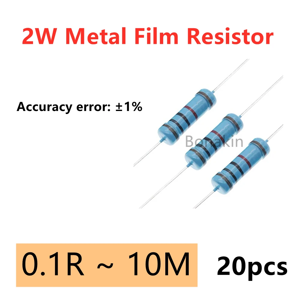 

20 шт. 2 Вт металлопленочный резистор 1% 1R ~ 10M 2.2R 4.7R 10R 22R 47R 100R 220R 470R 1K 10K 100K 2.2 4.7 5.1 10 22 47 100 220 470 Ом