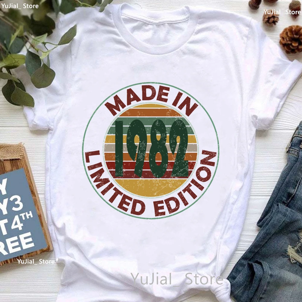 Gemaakt In 1982 Limited Edition Grafische Print T-Shirt Vrouwen Verjaardagscadeau Tshirt Femme Harajuku Shirt Zomer Mode T-Shirt Dames