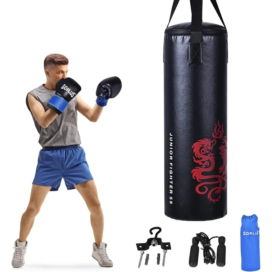 Punching Bag Set with Gloves, 22LBS/40LBS Filled Boxing Bag, Rucksack, Jump Rope, Metal Hook for MMA, Muay Thai, Krav Maga, Taekwondo, Karate