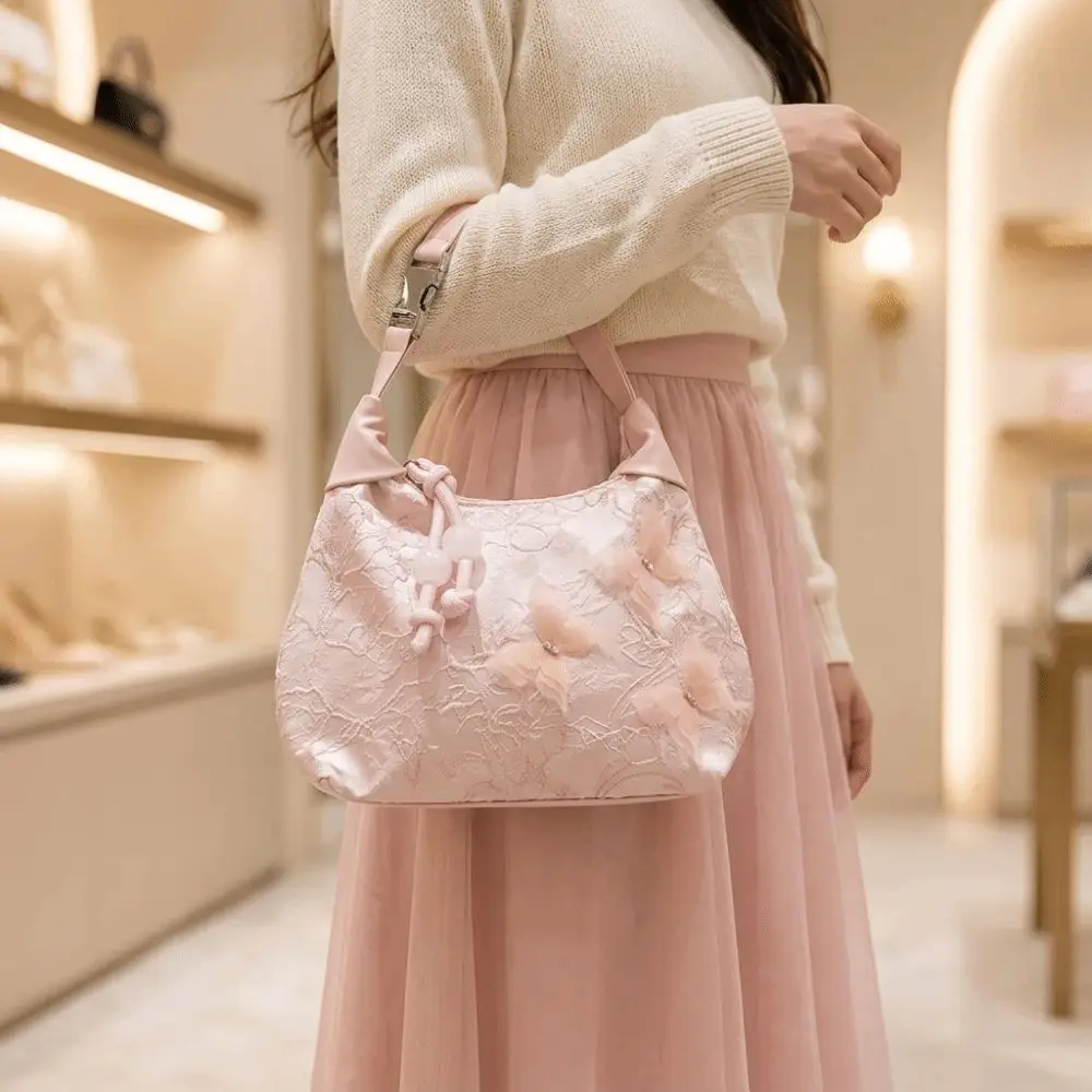 Embroidered New Chinese Style Handbag Butterfly Canvas Hanfu Embroidery Handbag Zipper Shoulder Bag Cheongsam Bag Wedding