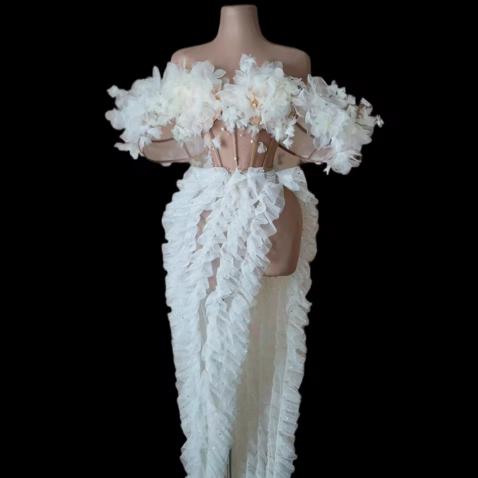 Vestido elegante de pérolas com fenda para mulheres, saia longa, vestido de casamento de aniversário, vestidos de noite sexy, festa noturna - AliExpress 