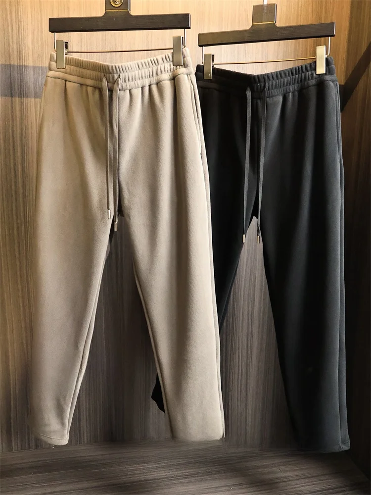 

Thiened Woolen Fce Mixed Fabric Straight Leg Casual Pants for Men Warm Faionable Ci Sle Winter Polyester Elastic W...