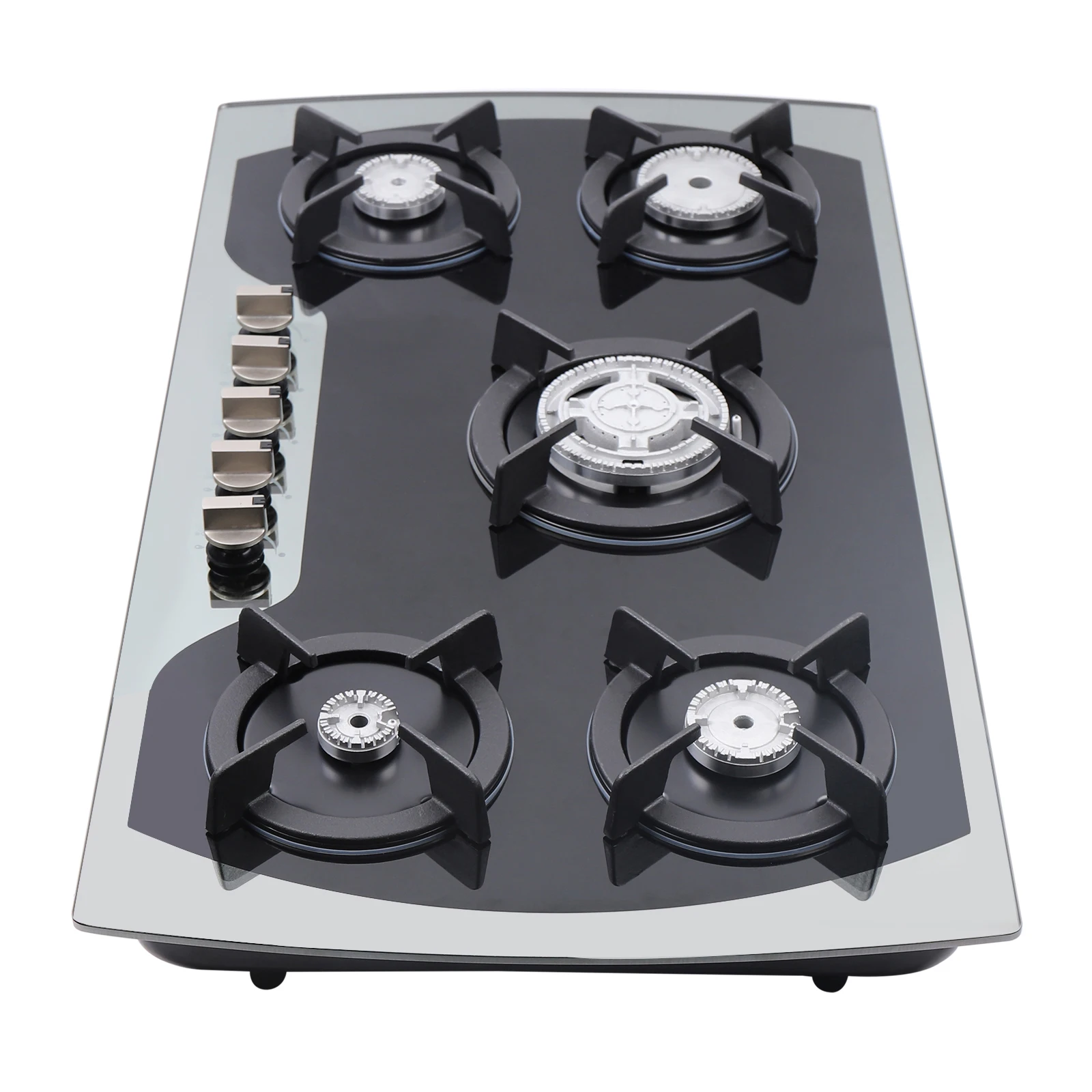 NUEVO Placa de gas de 5 quemadores - Estufa empotrable para GLP, gas natural, vidrio negro, potencia hasta 10,25 kW (3 + 2,75 + 1,75 + 1,75 + 1 kW)