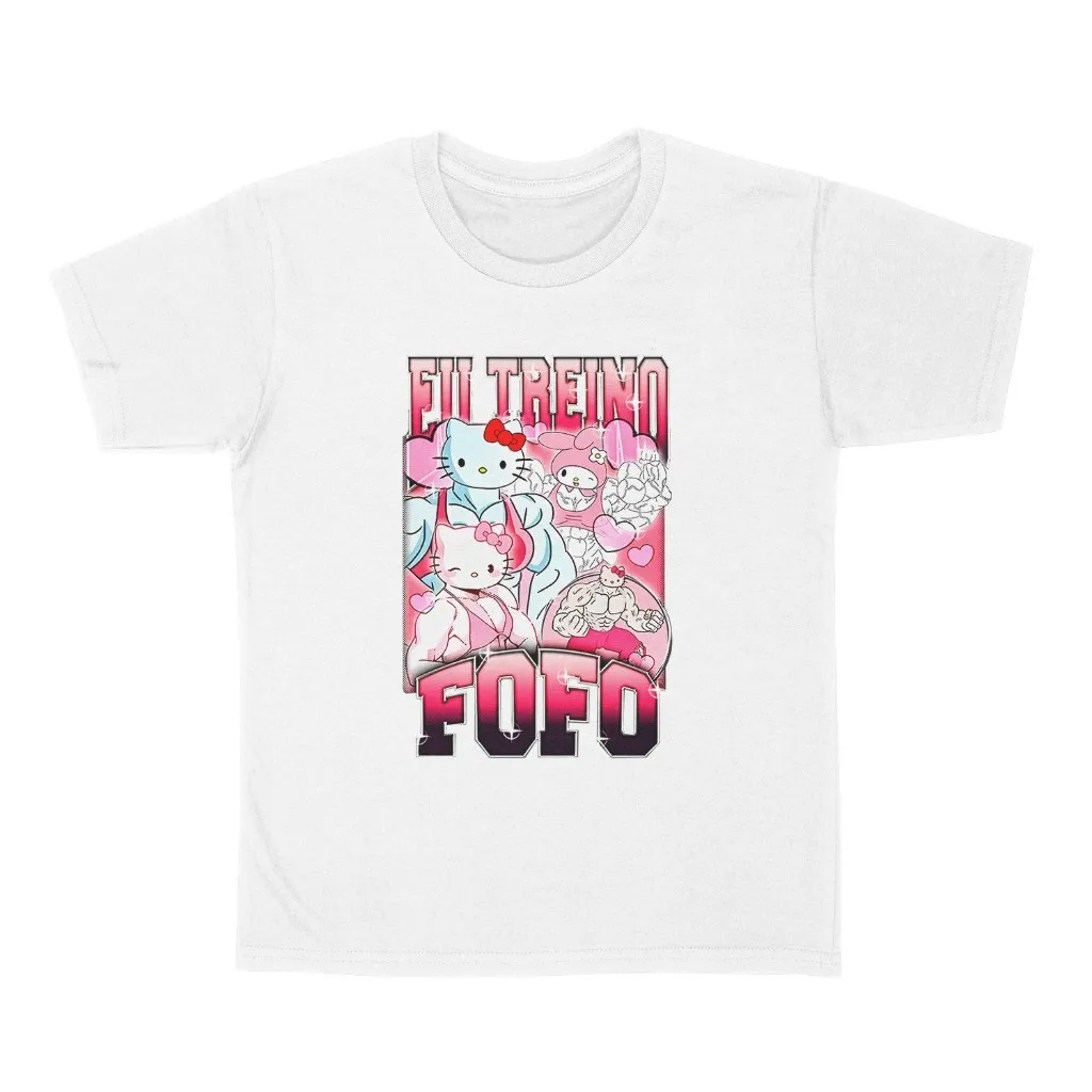 

Hello Kitty Boy Girl Cartoon Summer T-shirt Family Parent-child Clothing Casual Loose Comfort Oversized Short Sleeves Men Women