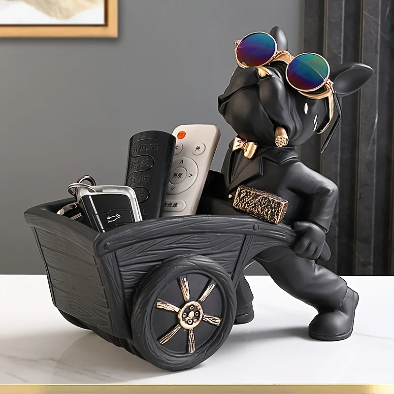

1pc Adorable French Bulldog with Barrow Resin Sculpture Table Decoration Ornament, Cute Live Room Decor Figurine for Home Living