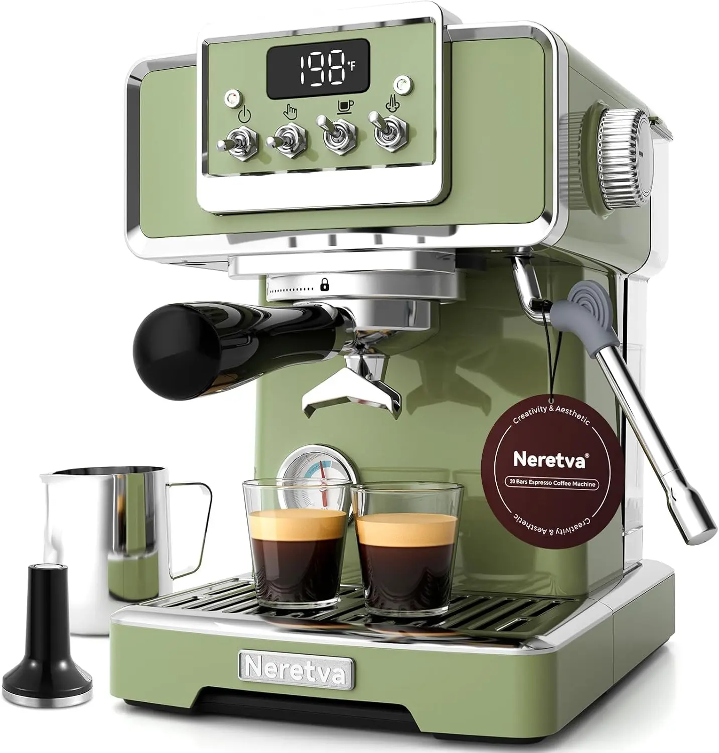 

Espresso Machine 58mm Professional Espresso Coffee Machine 15 Bar Retro Espresso Maker with Powerful Milk Frother Visible