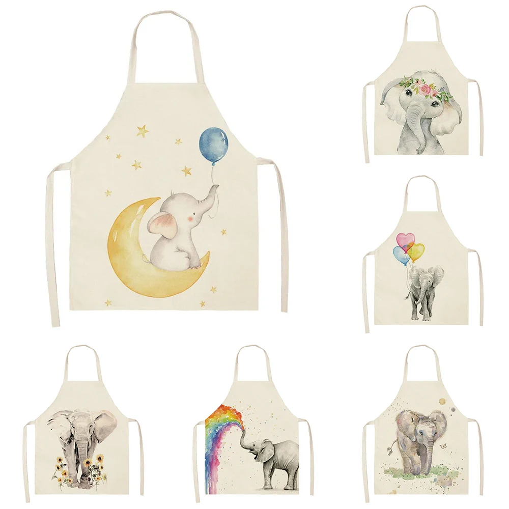 Creative Elephant Pattern Home Cleaning Apron Children Women Sleeveless Apron Men's Kitchen Cooking Apron