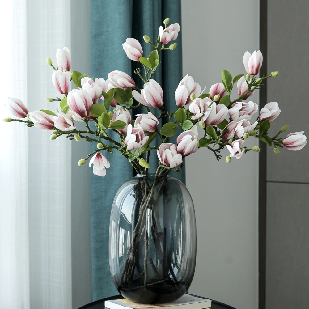 1 Stück Künstliche Blumen Seiden-Magnolien-Bouquet DIY Foto-Requisiten Hochzeits-Brautsträuße Tisch-Party Heim Zimmer Outdoor Garten Dekoration