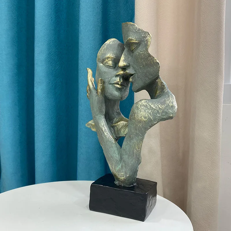 NORTHEUINS Resin Abstract Art Couple Mask Statue Lover Figure Figurines for Interior Decor Item Anniversary Valentine's Day Gift