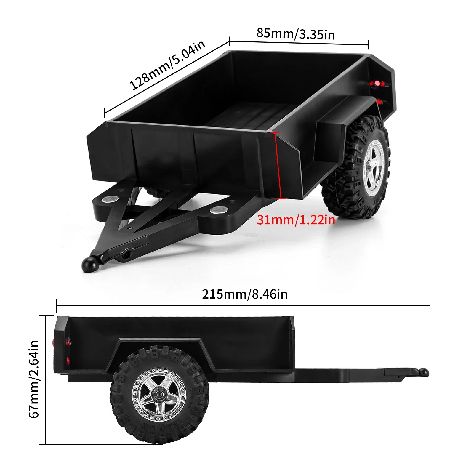 Utility Trailer with Hitch For 1/18 RC Crawler Car TRX4M Upgrade